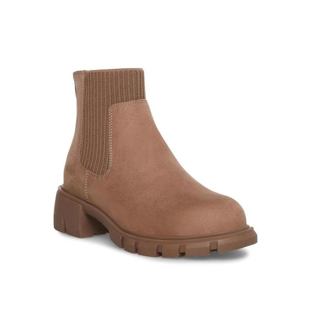 Steve Madden Girls J-Hutch Taupe Faux Suede Stretch Ankle Boots Shoes NWOB